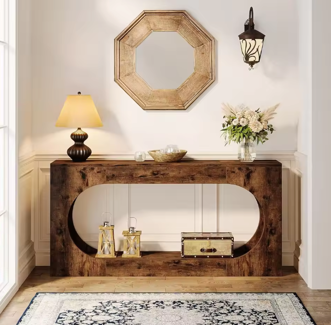 Lange consoletafel 160 cm met 2 planken – rustiek bruin