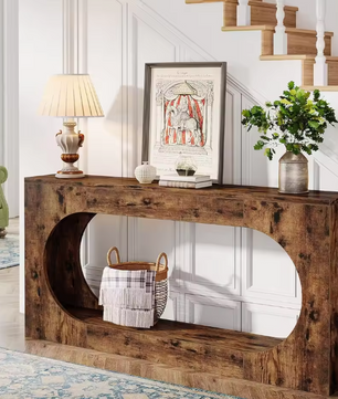 Lange consoletafel 160 cm met 2 planken – rustiek bruin