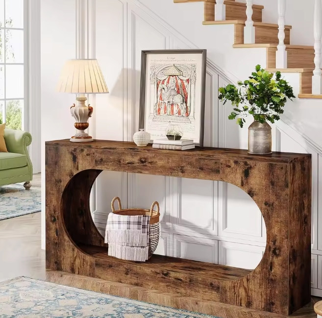 Lange consoletafel 160 cm met 2 planken – rustiek bruin
