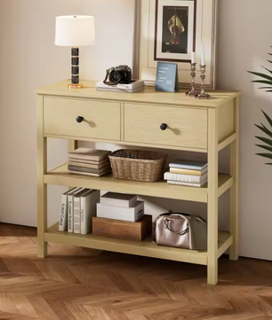 Houten Consoletafel met 2 Lades en Planken – Modern Design, 85x35x77cm