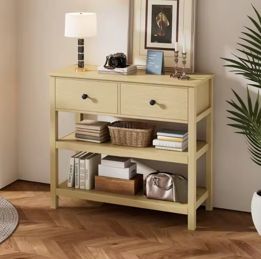 Houten Consoletafel met 2 Lades en Planken – Smal & Modern Design, 85 cm