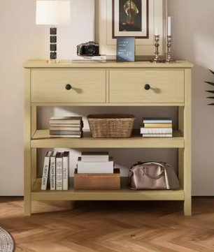 Houten Consoletafel met 2 Lades en Planken – Modern Design, 85x35x77cm