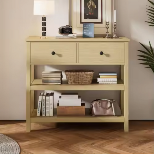 Houten Consoletafel met 2 Lades en Planken – Smal & Modern Design, 85 cm