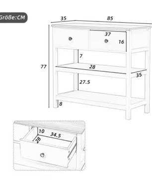 Houten Consoletafel met 2 Lades en Planken – Modern Design, 85x35x77cm