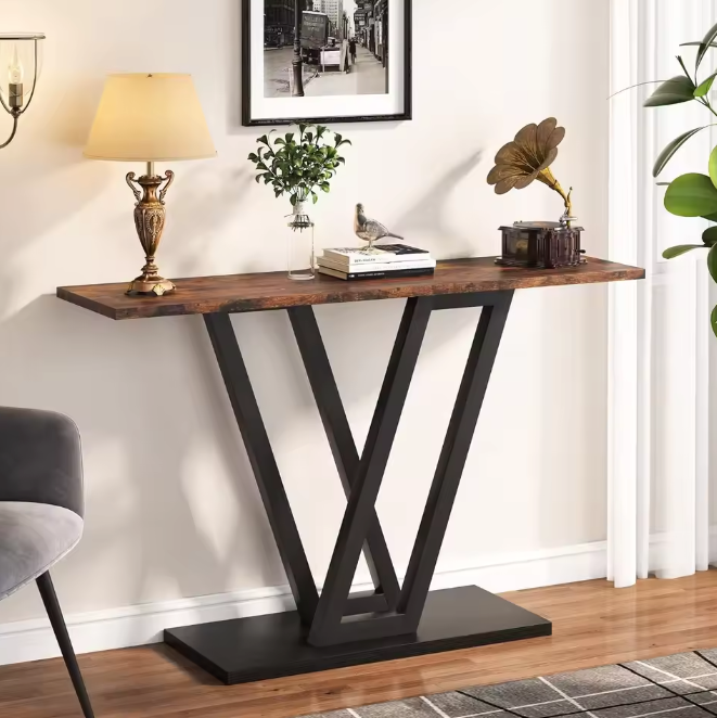 Industriële Haltafel 110cm – smal met V-frame & opbergruimte