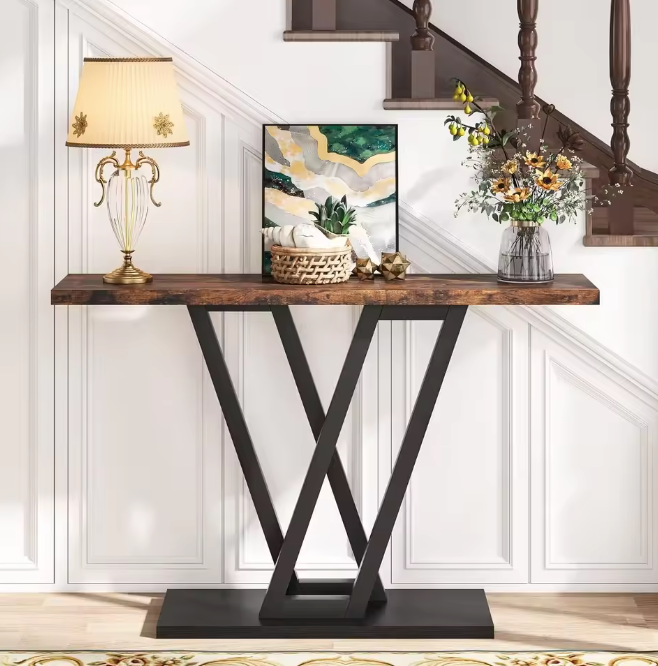 Industriële Haltafel 110cm – smal met V-frame & opbergruimte