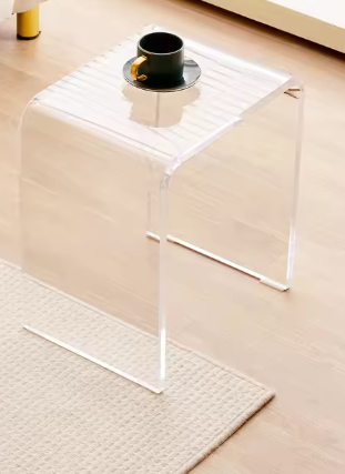 Transparante acryl bijzettafel – U-vormig, 46 cm hoog