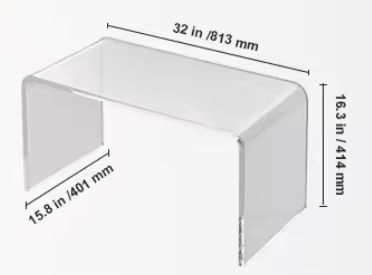 Transparante acryl bijzettafel – U-vormig, 46 cm hoog