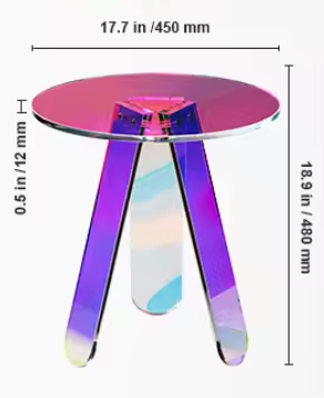 Transparante acryl bijzettafel – U-vormig, 46 cm hoog