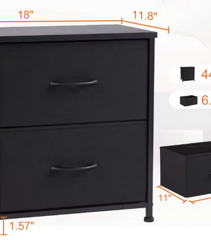 Compact nachtkastje met 2 stoffen lades en houten blad
