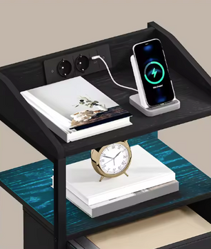Set van 2 Nachtkastjes met LED lamp, lades en stekkers - Zwart of Wit