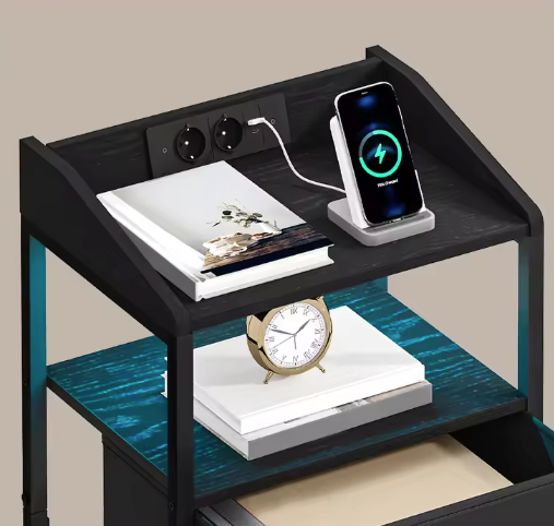 Set van 2 Nachtkastjes met LED lamp, lades en stekkers - Zwart of Wit