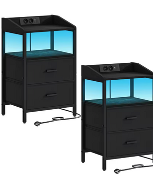 Set van 2 Nachtkastjes met LED lamp, lades en stekkers - Zwart of Wit