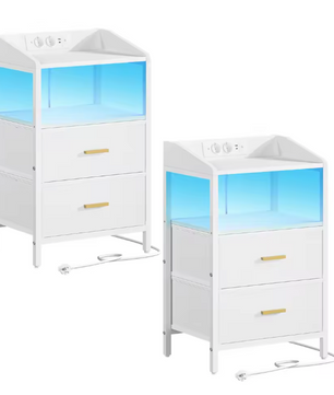 Set van 2 Nachtkastjes met LED lamp, lades en stekkers - Zwart of Wit