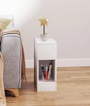 Witte Bijzettafel / Nachtkastje met Lade en Open Vak – Moderne Bijzettafel Wit