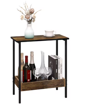 Bijzettafel met 2 planken – Eiken Hout Look en Zwart Metaal