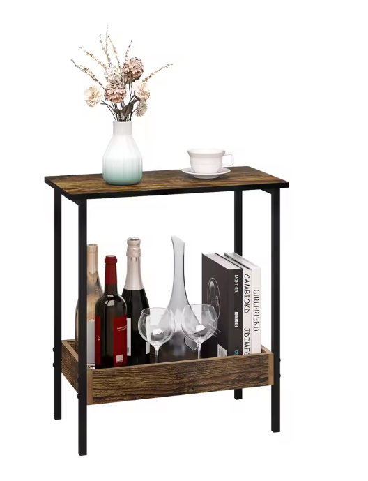 Bijzettafel met 2 planken – Eiken Hout Look en Zwart Metaal