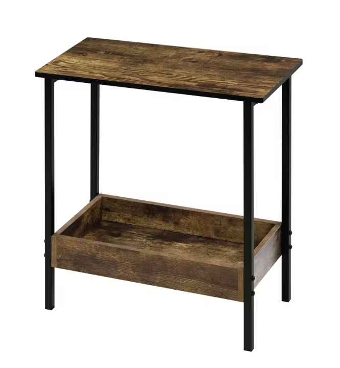 Bijzettafel met 2 planken – Eiken Hout Look en Zwart Metaal