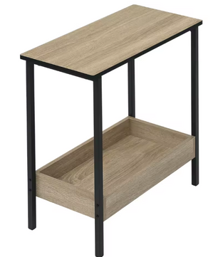 Bijzettafel met 2 planken – Eiken Hout Look en Zwart Metaal