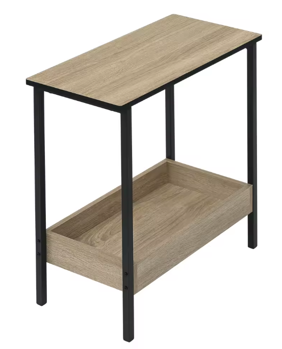 Bijzettafel met 2 planken – Eiken Hout Look en Zwart Metaal