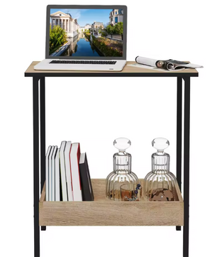 Bijzettafel met 2 planken – Eiken Hout Look en Zwart Metaal