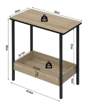 Bijzettafel met 2 planken – Eiken Hout Look en Zwart Metaal