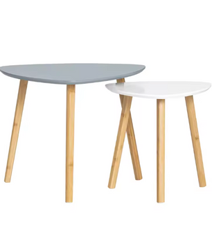Set van 2 Bijzettafels met Planken – Lichtgrijs & Bamboe, Modern en Functioneel