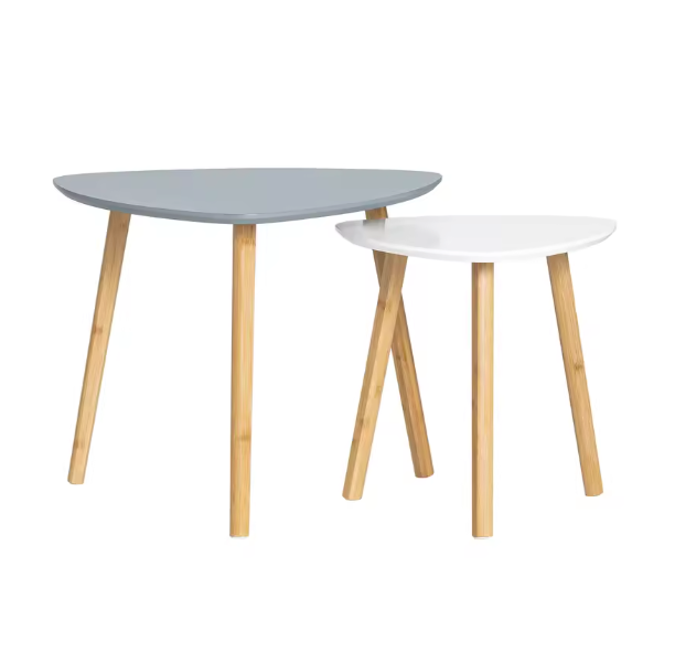 Set van 2 Bijzettafels met Planken – Lichtgrijs & Bamboe, Modern en Functioneel