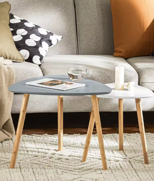 Set van 2 Bijzettafels met Planken – Lichtgrijs & Bamboe, Modern en Functioneel