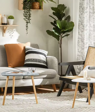 Set van 2 Bijzettafels met Planken – Lichtgrijs & Bamboe, Modern en Functioneel