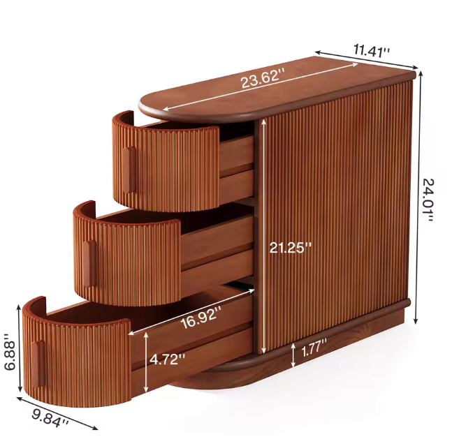 Massief Houten Bijzettafel met 3 Lades – Smal & Volledig Gemonteerd