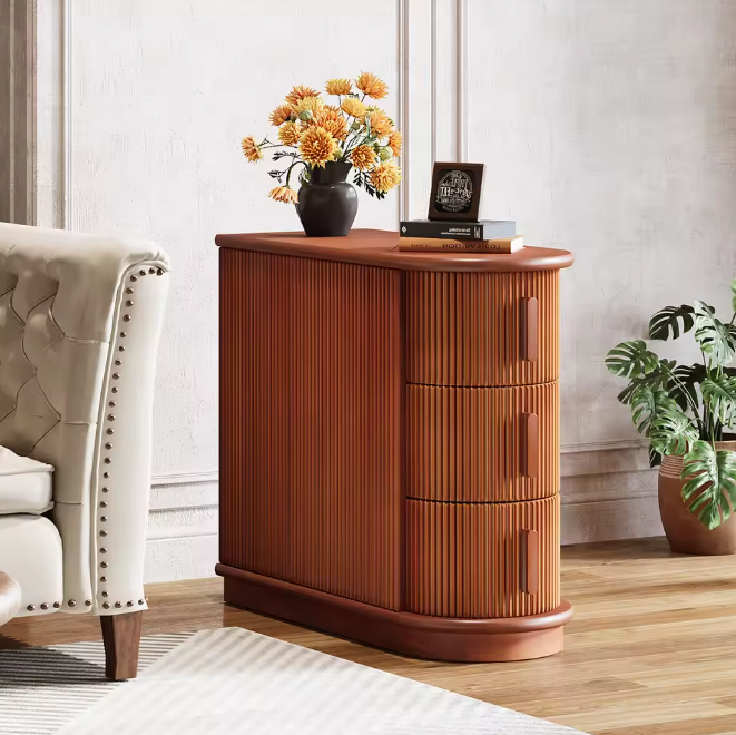 Massief Houten Bijzettafel met 3 Lades – Smal & Volledig Gemonteerd
