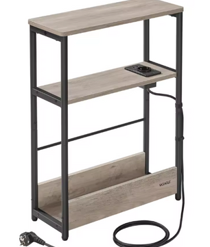 Smal Nachtkastje met USB Laadstation – 3 Planken & Tijdschrifthouder