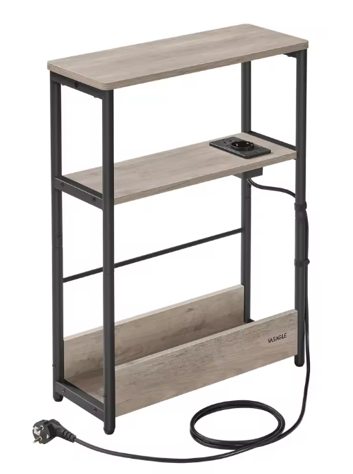 Smal Nachtkastje met USB Laadstation – 3 Planken & Tijdschrifthouder