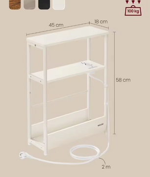 Smal Nachtkastje met USB Laadstation – 3 Planken & Tijdschrifthouder