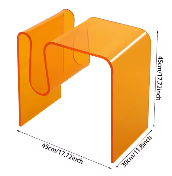 Transparante Acryl Bijzettafel – M-Vormig & Oranje Design