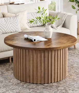 Ronde salontafel 80 cm – houtlook met metalen onderstel