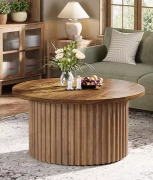 Ronde salontafel 80 cm – houtlook met metalen onderstel