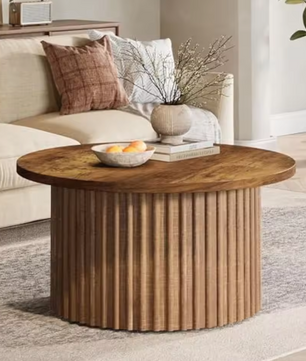 Ronde salontafel 80 cm – houtlook met metalen onderstel