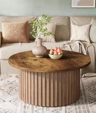 Ronde salontafel 80 cm – houtlook met metalen onderstel