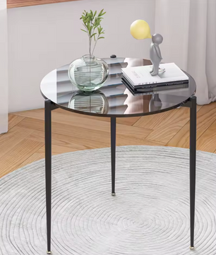 Ronde glazen bijzettafel – met metalen poten, Ø50 cm