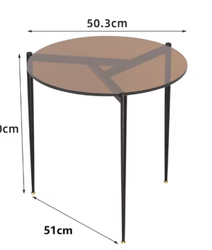 Ronde glazen bijzettafel – met metalen poten, Ø50 cm