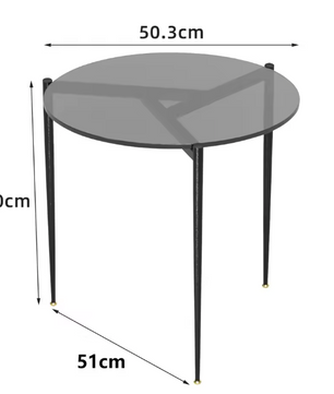 Ronde glazen bijzettafel – met metalen poten, Ø50 cm