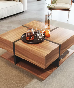 Vierkante salontafel 78 cm – met lades en onderplank