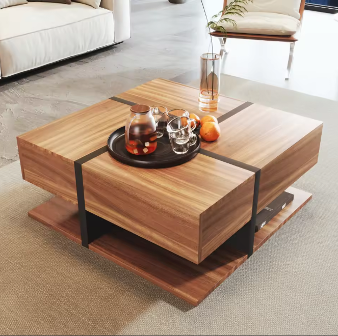 Vierkante salontafel 78 cm – met lades en onderplank