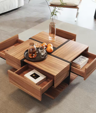Vierkante salontafel 78 cm – met lades en onderplank