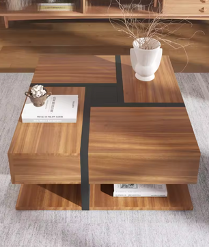 Vierkante salontafel 78 cm – met lades en onderplank