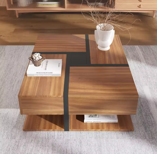 Vierkante salontafel 78 cm – met lades en onderplank