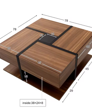 Vierkante salontafel 78 cm – met lades en onderplank