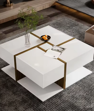 Vierkante salontafel 78 cm – met lades en onderplank
